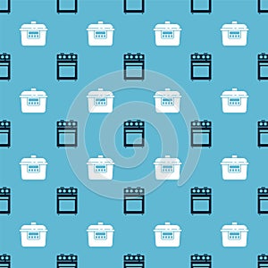 Set Oven and Slow cooker on seamless pattern. Vector