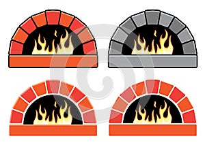 vector set of ovens with burning fire photo