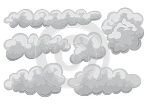 Set of overcast and clouds icon in cartoon and flat style. Isolated object on white background. Vector illustration.
