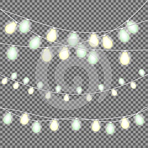 Set of overlapping, glowing string lights. Christmas glowing lights. Garlands, Christmas decorations.