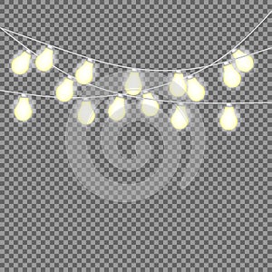 Set of overlapping, glowing string lights. Christmas glowing lights. Garlands, Christmas decorations.