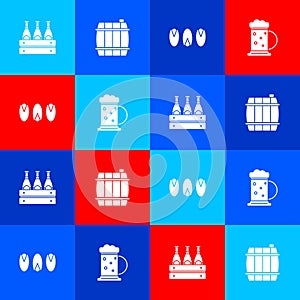Set Pack of beer bottles, Wooden barrel, Pistachio nuts and mug icon. Vector