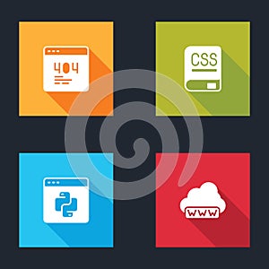 Set Page with a 404 error, Books about programming, Python language and Web development icon. Vector