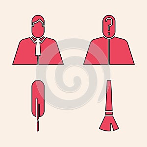 Set Paint brush, Lawyer, attorney, jurist, Anonymous with question mark and Feather pen icon. Vector photo