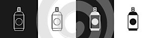 Set Paint spray can icon isolated on black and white background. Vector