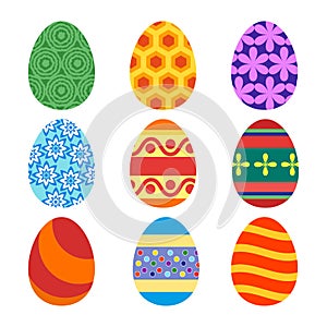 Set of painted Easter eggs for the holiday. Vector, illustration in flat style isolated on white background EPS10.
