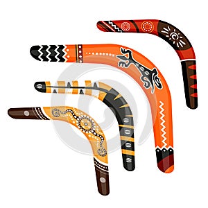 Set of painted traditional australian boomerang tools vector illustration