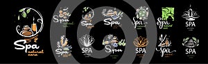 A set of painted vector SPA logos on a black background