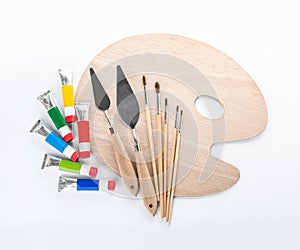 Set of painting tools for children on white background