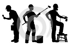 Set of painting worker silhouette vector