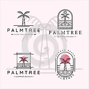 set of palm tree line art logo simple minimalist vector illustration template icon graphic design. bundle collection of various