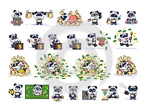 Set panda bear in business suit stickers emoticons