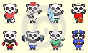 Set of Panda wearing uniform Sport set