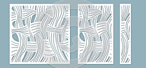 Set, panel for registration of the decorative surfaces. Abstract lines panels. Vector illustration of a laser cutting. Plotter