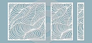 Set, panel for registration of the decorative surfaces. Abstract lines panels. Vector illustration of a laser cutting. Plotter