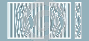 Set, panel for registration of the decorative surfaces. Abstract lines panels. Vector illustration of a laser cutting. Plotter