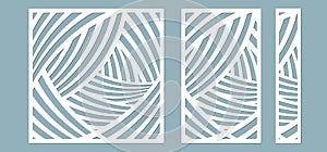 Set, panel for registration of the decorative surfaces. Abstract lines panels. Vector illustration of a laser cutting. Plotter