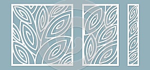 Set, panel for registration of the decorative surfaces. Abstract lines panels. Vector illustration of a laser cutting. Plotter
