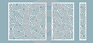 Set, panel for registration of the decorative surfaces. Abstract squares of lines, panels. Vector illustration of a laser cutting
