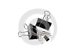 Set of paper clip with black binder isolated on white background