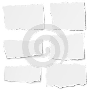 Set of paper different shapes tears lying together on white background