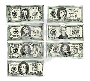 A set of paper dollars. The national currency of the United States.