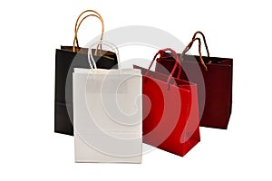 Set of paper gift bags isolated on white background, kraft bags.