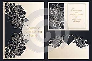 Set paper lace greeting card, wedding invitation, white pattern, cut-out template, template congratulation, perforation