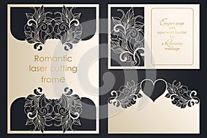 Set paper lace greeting card, wedding invitation, white pattern, cut-out template, template congratulation, perforation