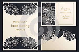 Set paper lace greeting card, wedding invitation, white pattern, cut-out template, template congratulation, perforation