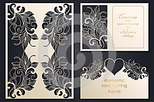 Set paper lace greeting card, wedding invitation, white pattern, cut-out template, template congratulation, perforation