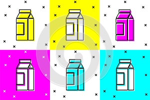 Set Paper package for milk icon isolated on color background. Milk packet sign. Vector