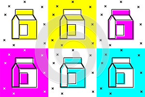 Set Paper package for milk icon isolated on color background. Milk packet sign. Vector