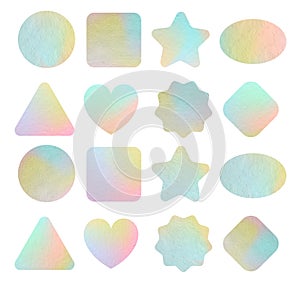 Set of paper pastel colors stickers mock up. Blank tags labels of different shapes,