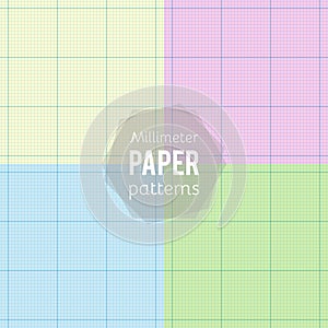 Set: paper patterns. Millimeter papers in different colors. Vector illustration
