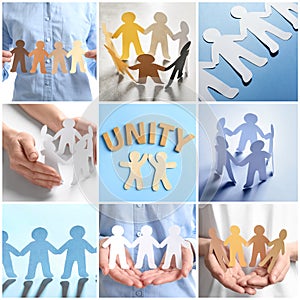 Set with paper people holding hands