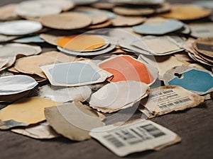 set of paper scraps, collection of blank old sticker price tag labels