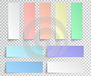 Set of paper stickers with shadow on transparent background. Vector illustration.