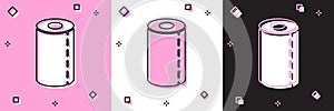 Set Paper towel roll icon isolated on pink and white, black background. Vector Illustration