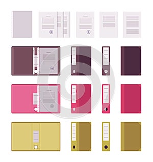 Set of papers, files and folders