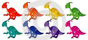 Set of parasaurolophus in eight colors