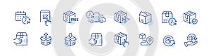 Set of parcel delivery icons. Express 24 hour service, free return and online application tracking. Pixel perfect icons