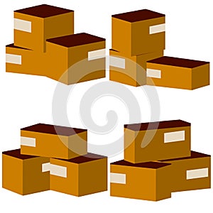 Set of parcels in cardboard boxes. Warehouse and mail item
