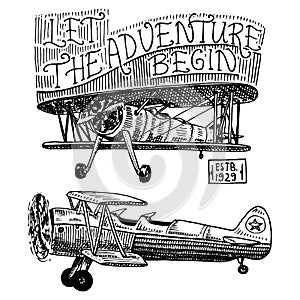 Set of passenger airplanes corncob or plane aviation travel illustration. engraved hand drawn in old sketch style
