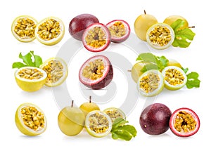 Set of passionfruit isolated on white background