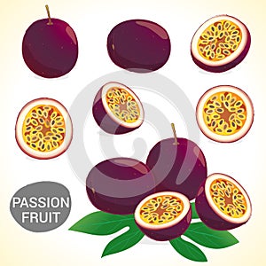Set of passionfruit (passion fruit) in various styles format photo