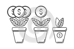 A set of passive income line icons. Linear style vector. Financial freedom, expenses, fees, investments.