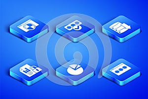 Set Password protection, Browser with shield, Pie chart infographic, Document and lock, and Server, Data, Web Hosting