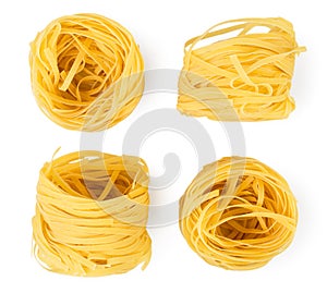 Set of pasta nests on a white. The form of the top.