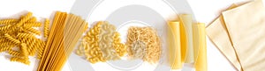 Set of pasta on a white background